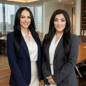 Dos abogadas profesionales del equipo legal de 1-800 Cantaso listas para asesorar a clientes.